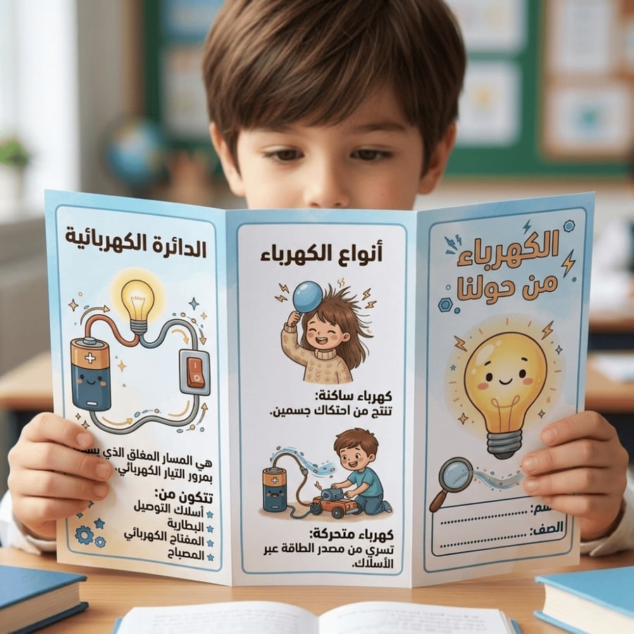 مطوية الكهرباء من حولنا علوم ثالث ابتدائي