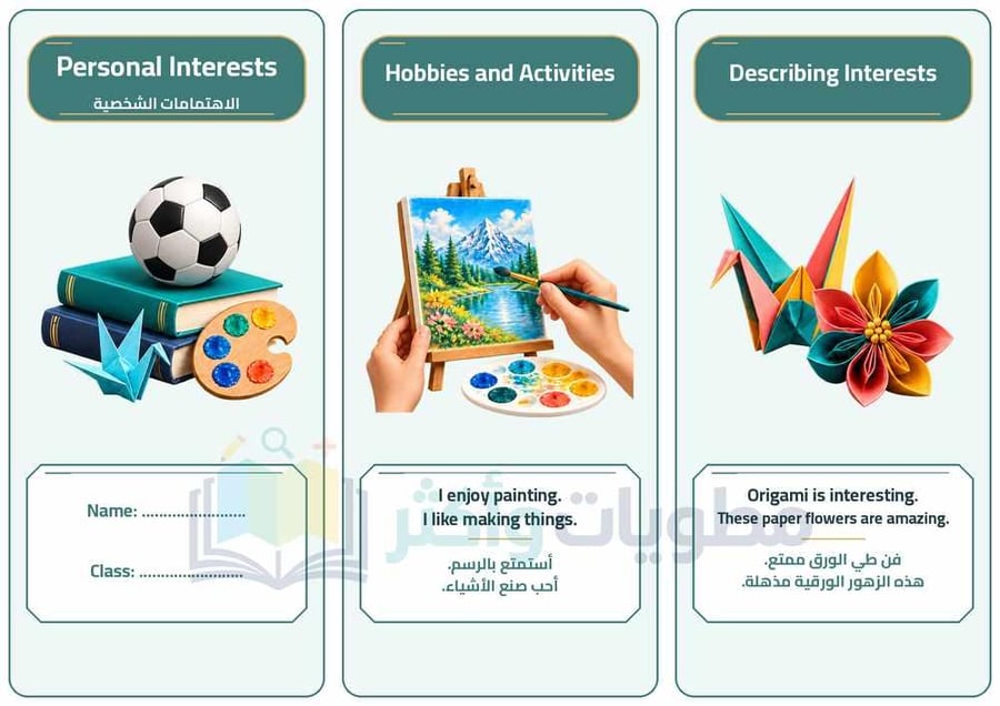 مطوية الاهتمامات الشخصية Personal Interests إنجليزي خامس ابتدائي PDF