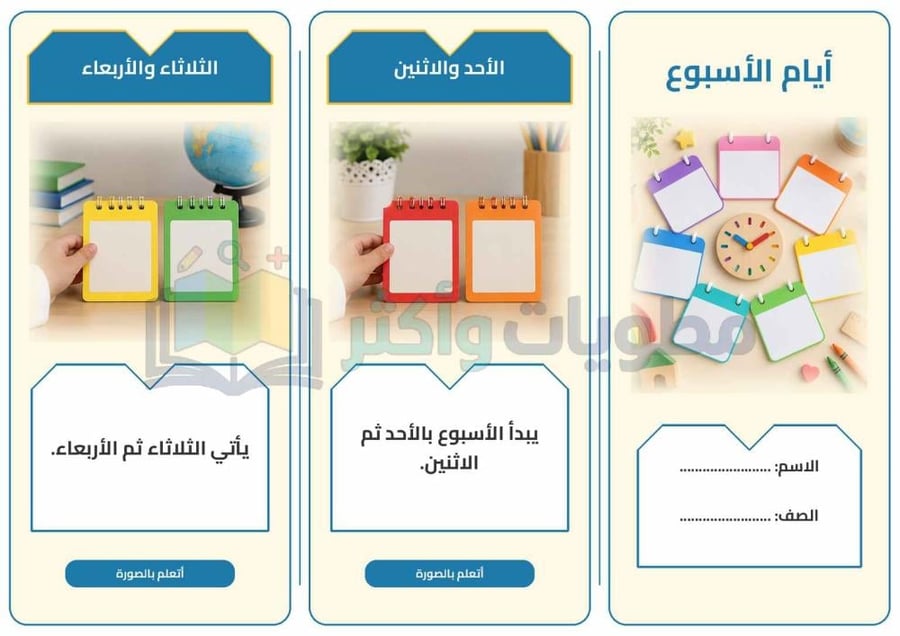 مطوية درس أيام الأسبوع أسرية أول ابتدائي ف1 جاهزة PDF