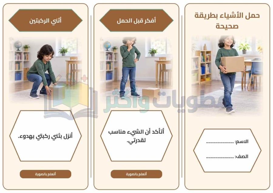 مطوية درس حمل الأشياء بطريقة صحيحة أسرية ثالث ابتدائي جاهزة PDF