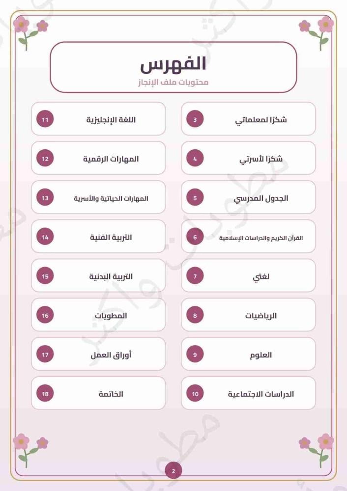 ملف إنجاز سينامورول وردي للبنات جميع المواد | 18 صفحة PDF