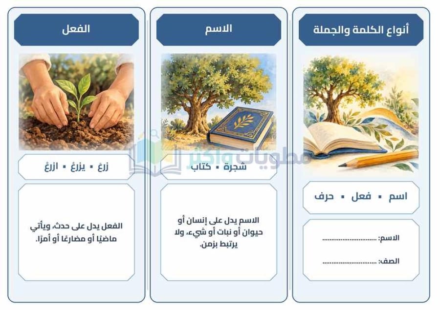 مطوية أنواع الكلمة والجملة لغتي رابع ابتدائي PDF