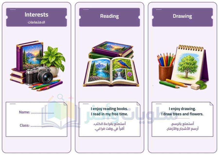 مطوية الاهتمامات Interests إنجليزي سادس ابتدائي PDF