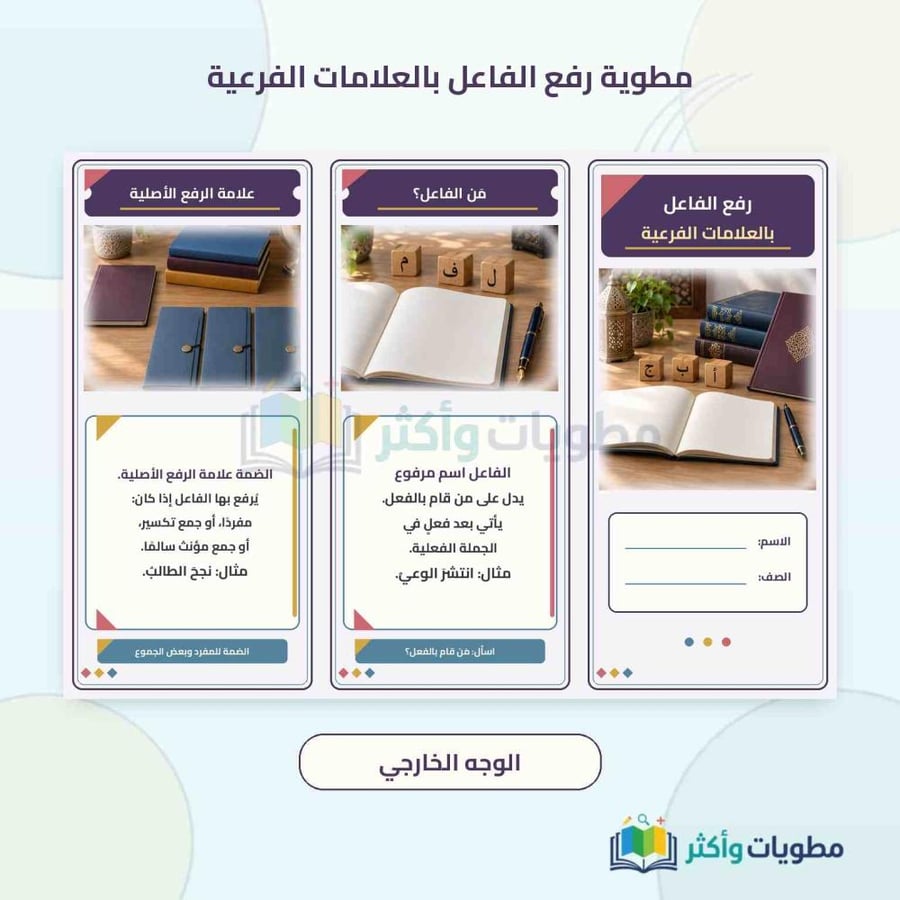 مطوية رفع الفاعل بالعلامات الفرعية لغتي خامس ابتدائي الفصل الأول PDF