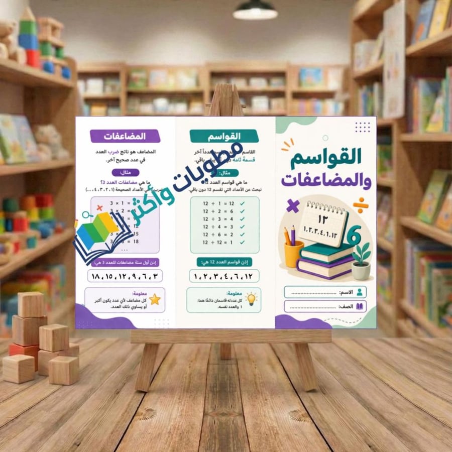 مطوية القواسم والمضاعفات رياضيات خامس ابتدائي