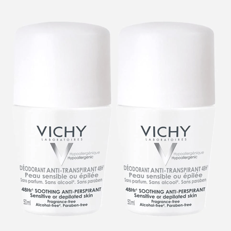 Vichy antiperspirant deodorant that lasts 48 hours for sensitive skin or fragrance-free 2 x 50 ml