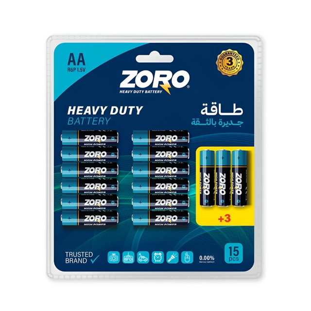 زورو بطاريات 15 قطعه قوه عاليه AA R03P 1.5 فولت