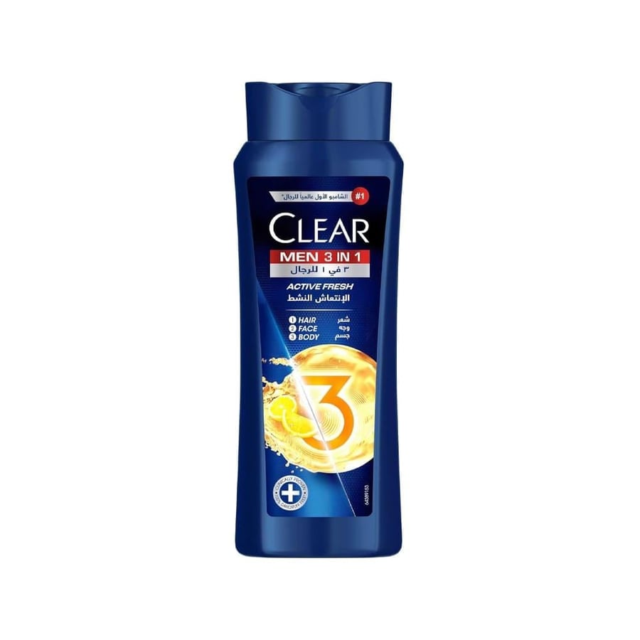 Clear hair shampoo and body and face wash 600 ml 3 in 1 for men active refreshment