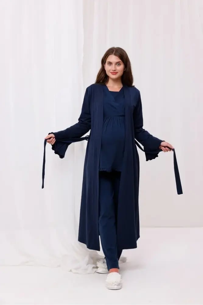 Yulem Homewear طقم بيجامات للأمهات المرضعات مكون من 3 قطع باللون الأزرق الداكن