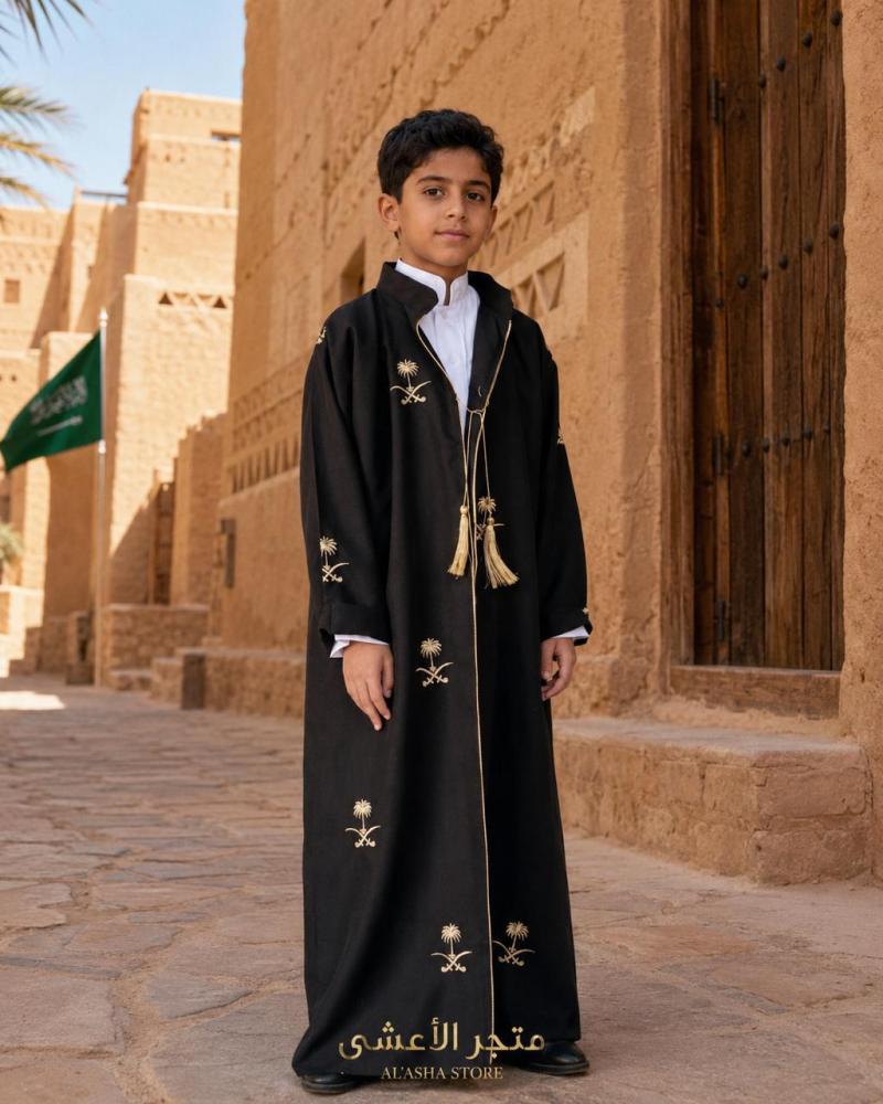 دقلة ولادي - بشت - دجلة اليوم الوطني 96 بتصميم سعودي فاخر مع شعار سيفين ونخلة  + هدية مجانية
