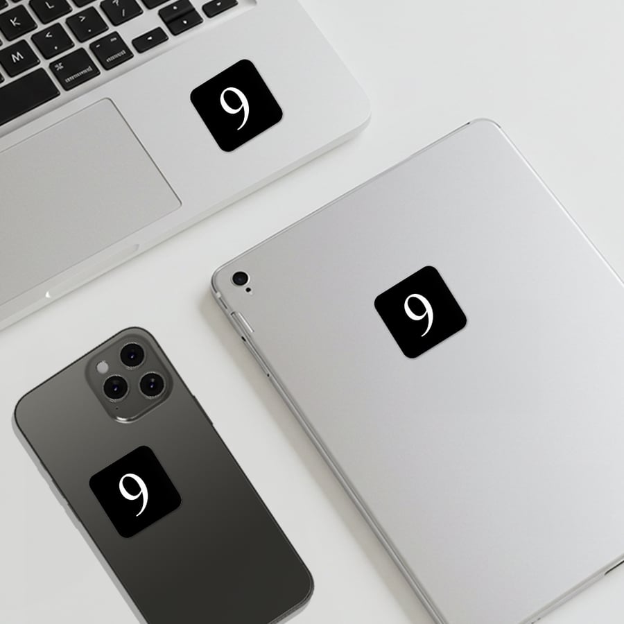 Number 9-shaped sticker