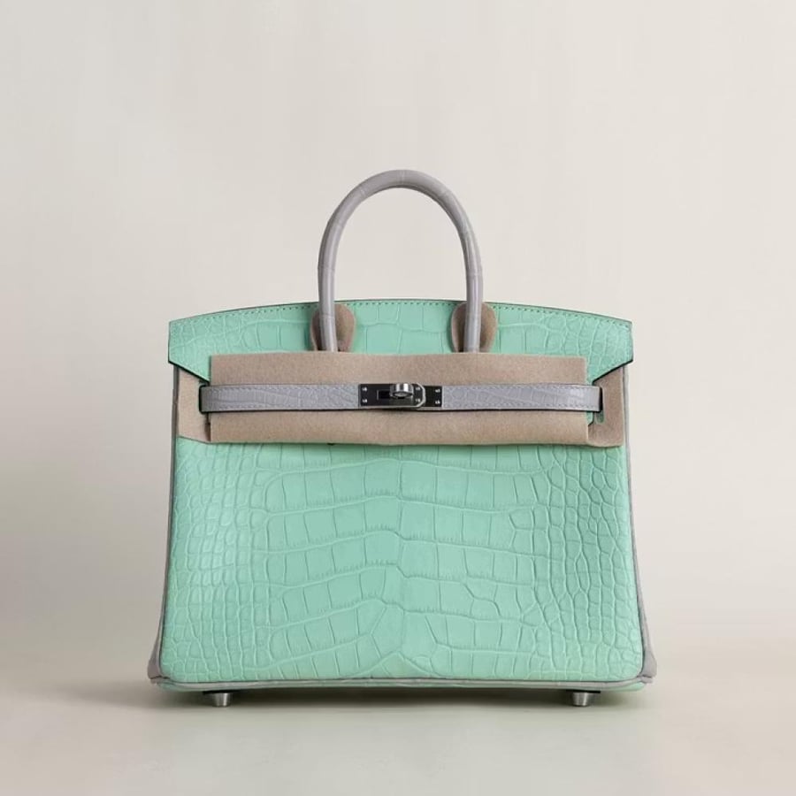 Birkin 25cm Matte Alligator Crocodile 6u Vert deau /80 Pearl gray  Brushed Palladium