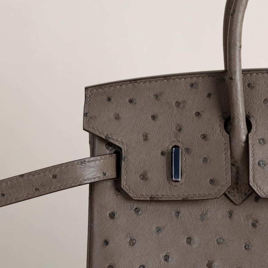 Birkin 25cm Ostrich 81 Gris tourterelle PHW