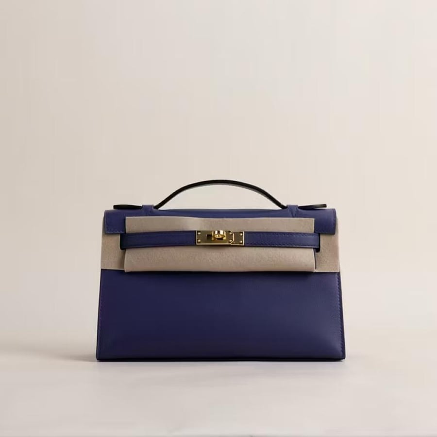 Kelly pochette Swift  73 Bleu sapphire GHW