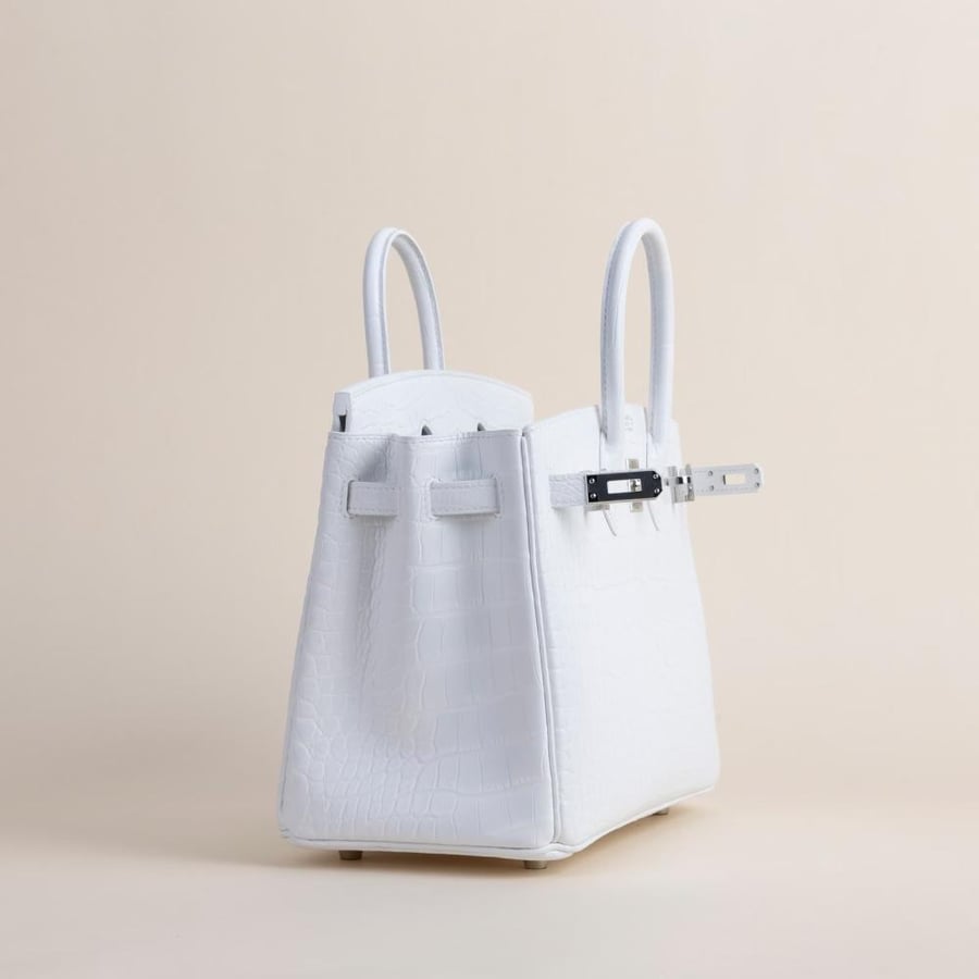Birkin 25cm Matte Alligator Crocodile 01 Blanc PHW