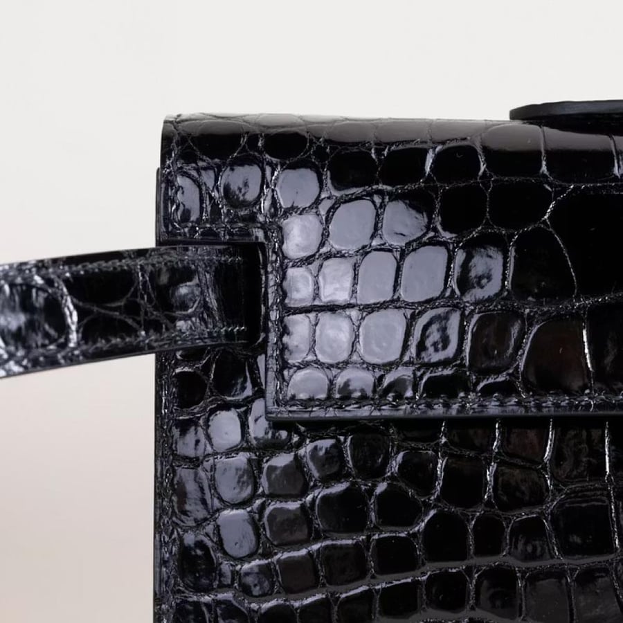 Kelly cut Shiny Porosus Croc 89 Noir GHW