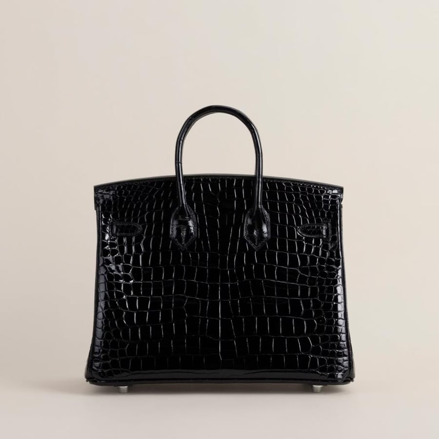 Birkin 25cm Shiny Porosus Crocodile 89 Noir PHW