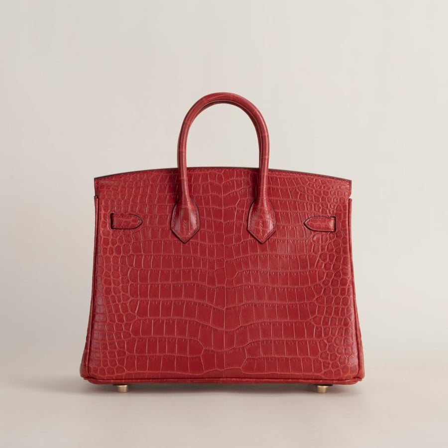 Birkin 25cm Matte Porosus Crocodile Q5 Red Jacket GHW