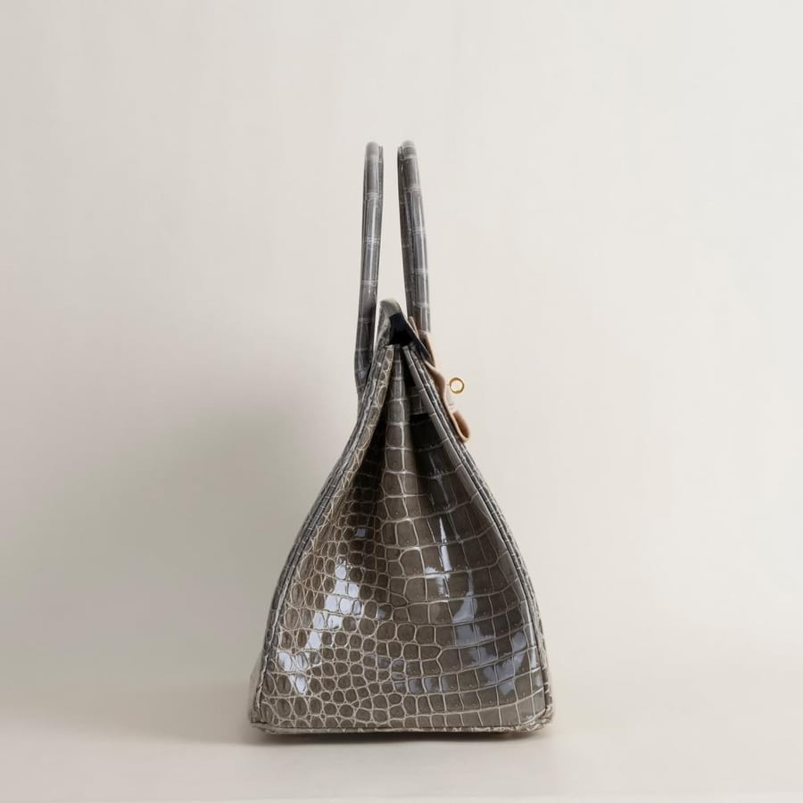 Birkin 35cm Shiny Porosus Crocodile 81 Gris tourterelle GHW