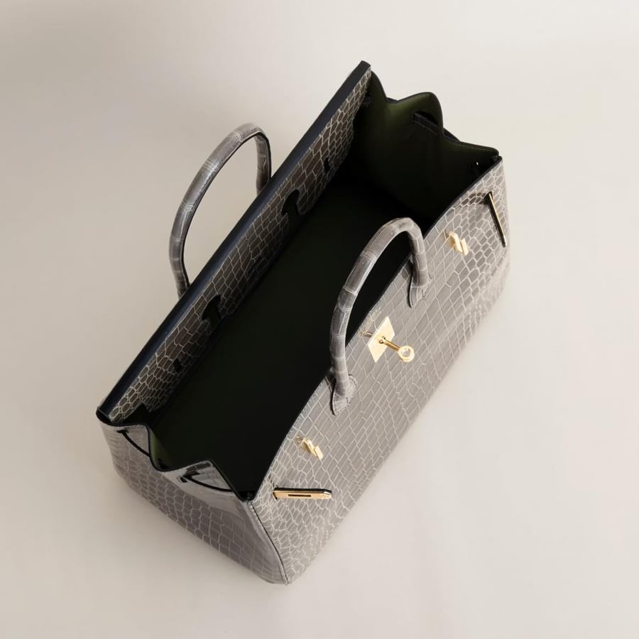 Birkin 35cm Shiny Porosus Crocodile 81 Gris tourterelle GHW