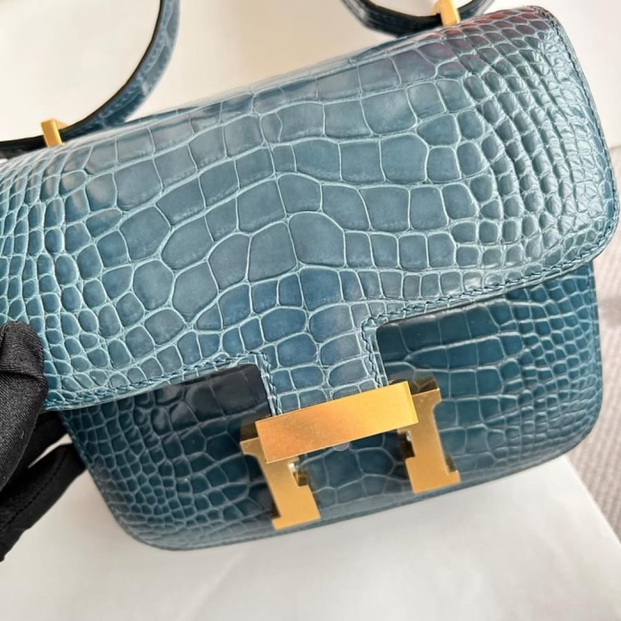 Constance 18CM Shiny AlligatorCrocodile N7 Blue tempete Gold