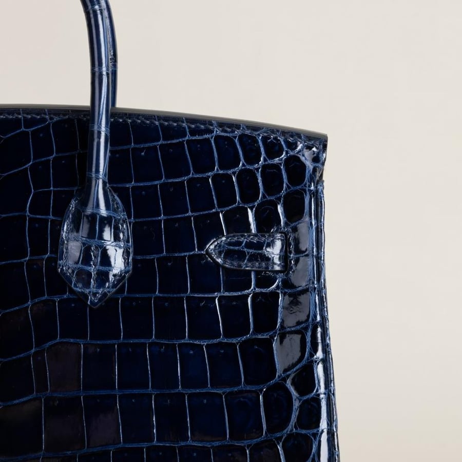 Birkin 25cm Shiny Niloticus crocodile 73 Bleu sapphire GHW