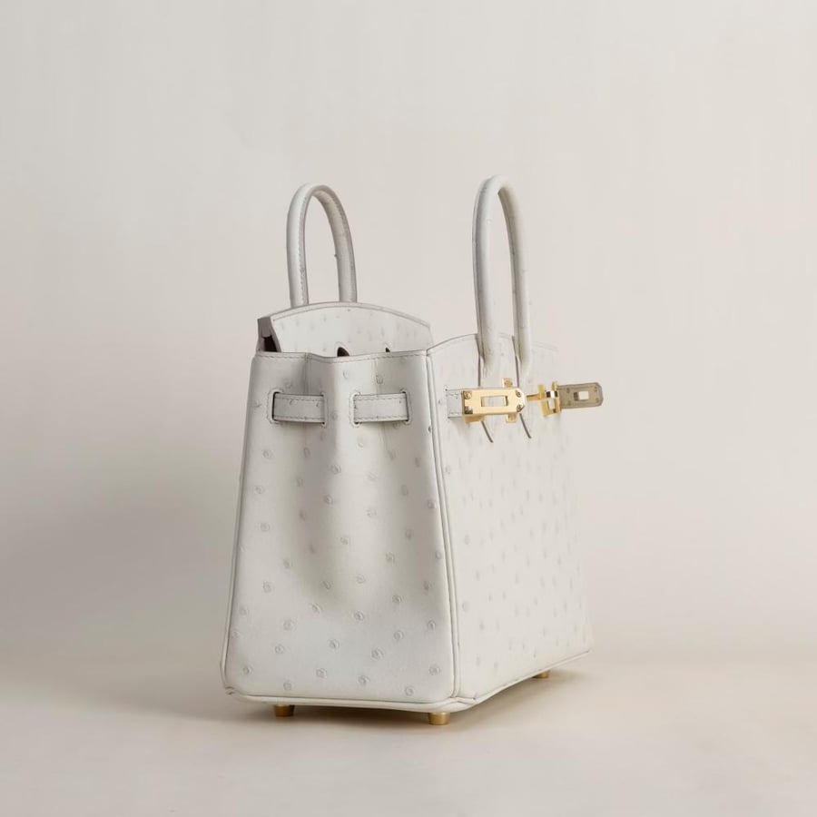 Birkin 25cm Ostrich CC10 Craie GHW