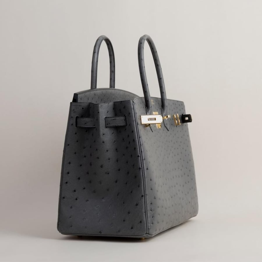 Birkin 35cm Ostrich 0L Gris meyer GHW