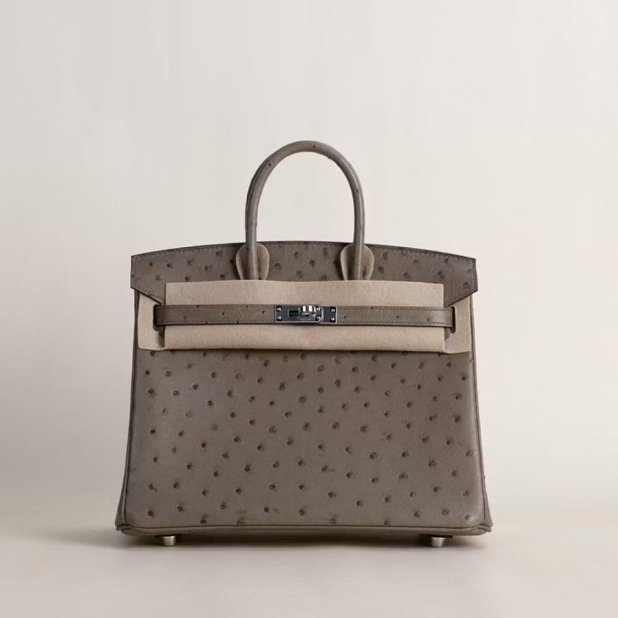 Birkin 25cm Ostrich 81 Gris tourterelle PHW