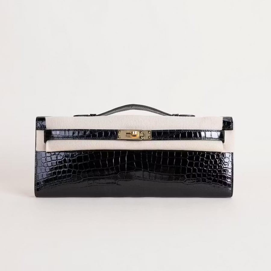 Kelly cut Shiny Porosus Croc 89 Noir GHW