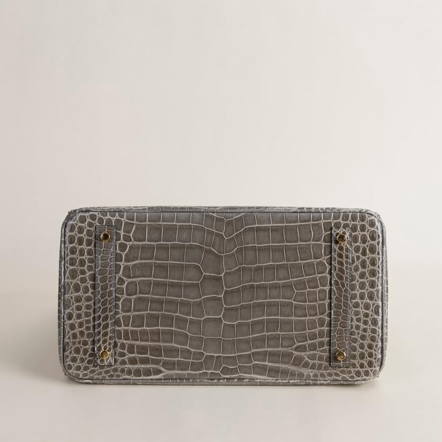 Birkin 35cm Shiny Porosus Crocodile 81 Gris tourterelle GHW