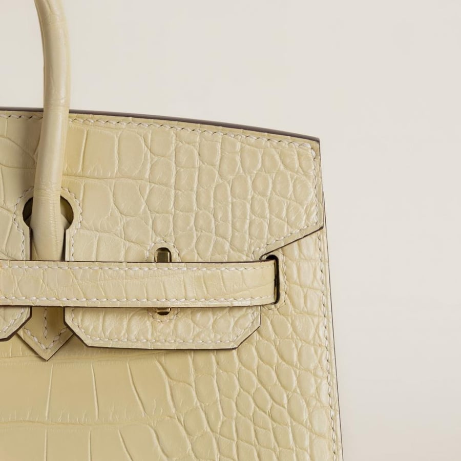 Birkin 25cm Sellier Matte Alligator Crocodile Y1 Vanille GHW