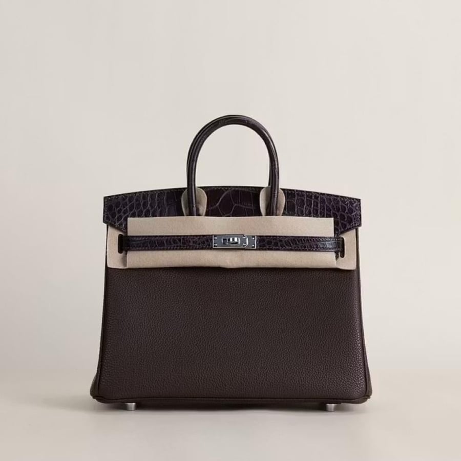Birkin 25cm Touch Togo/Matte Alligator Crocodile 47 Chocolate PHW