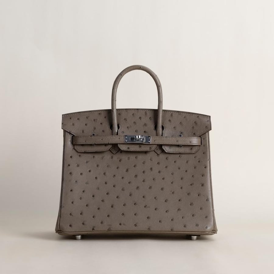 Birkin 25cm Ostrich 81 Gris tourterelle PHW