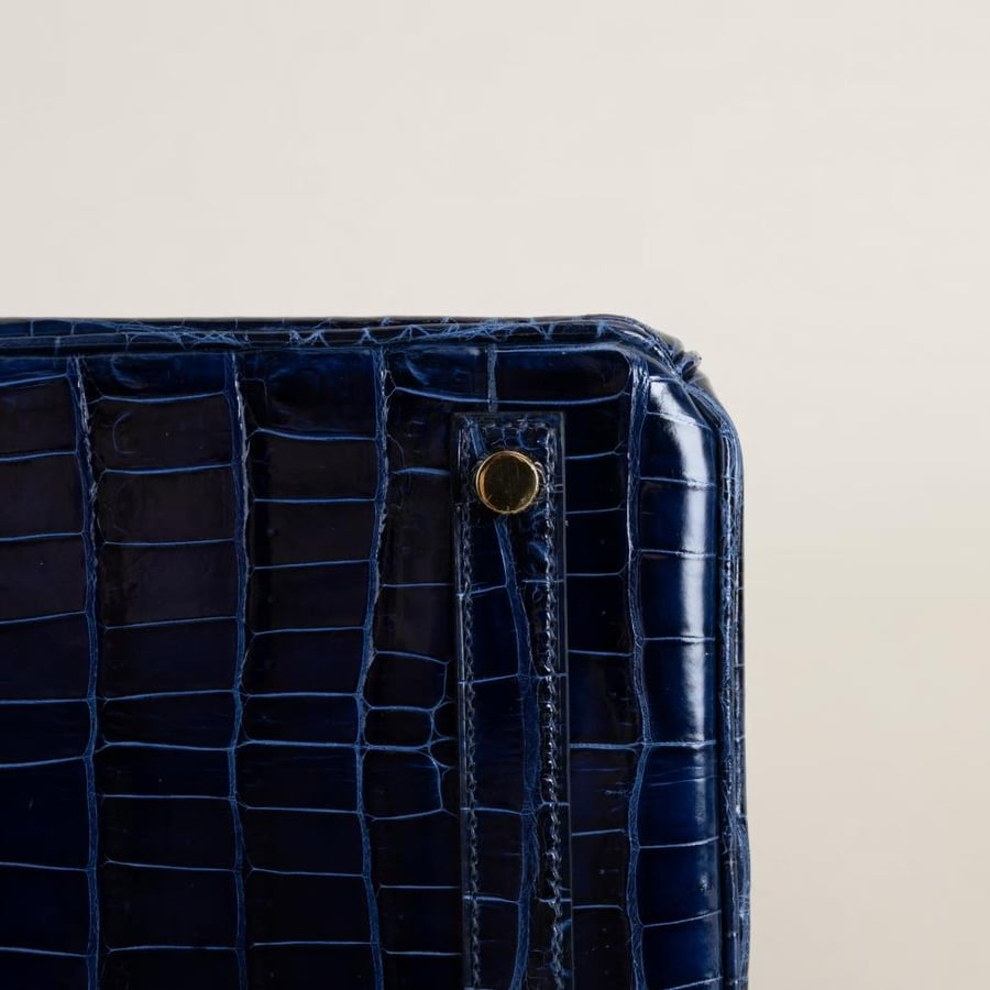 Birkin 25cm Shiny Niloticus crocodile 73 Bleu sapphire GHW
