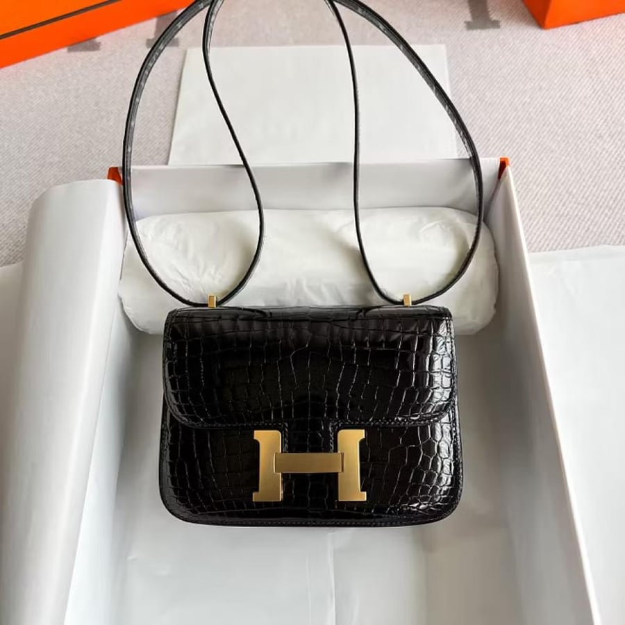 Constance 18CM Shiny NiloticusCrocodile Noir Gold