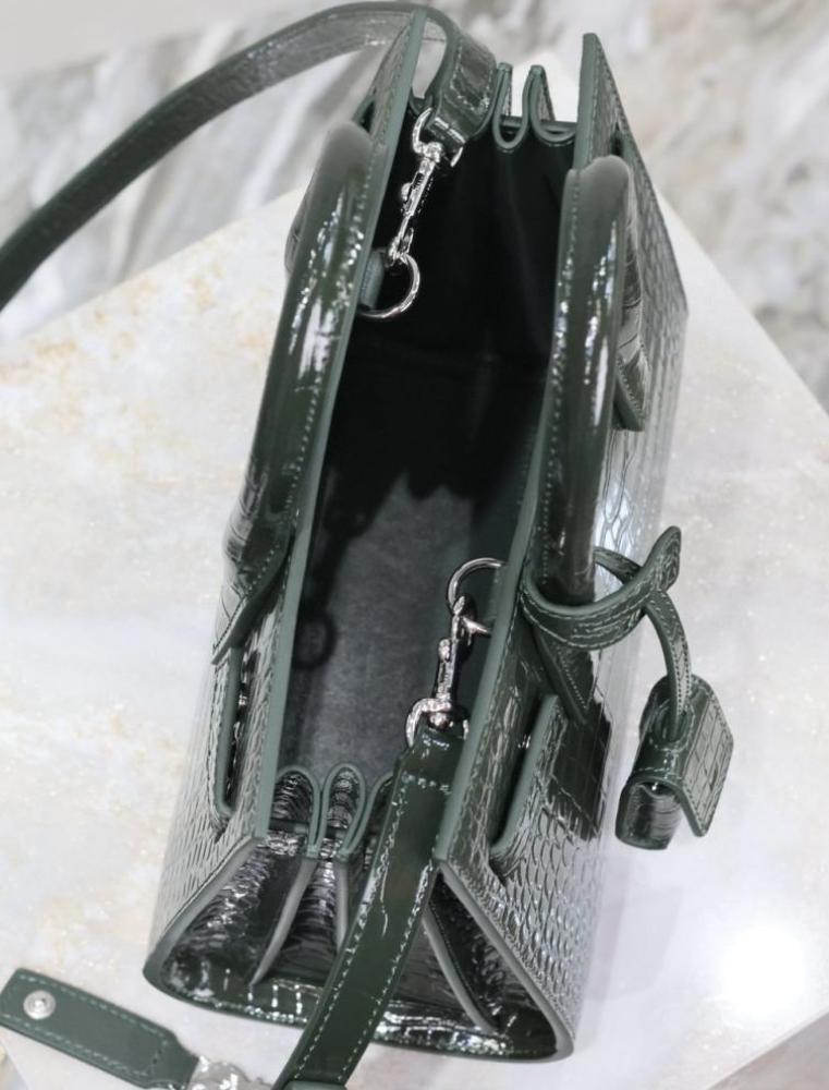 Classic Sac de Jour Nano in Crocodile-Embossed Shiny Leather