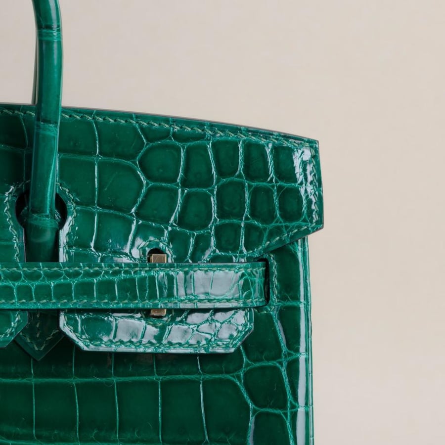 Birkin 25cm Shiny Niloticus crocodile 6Q Vert emeraude GHW