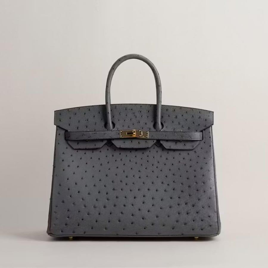 Birkin 35cm Ostrich 0L Gris meyer GHW