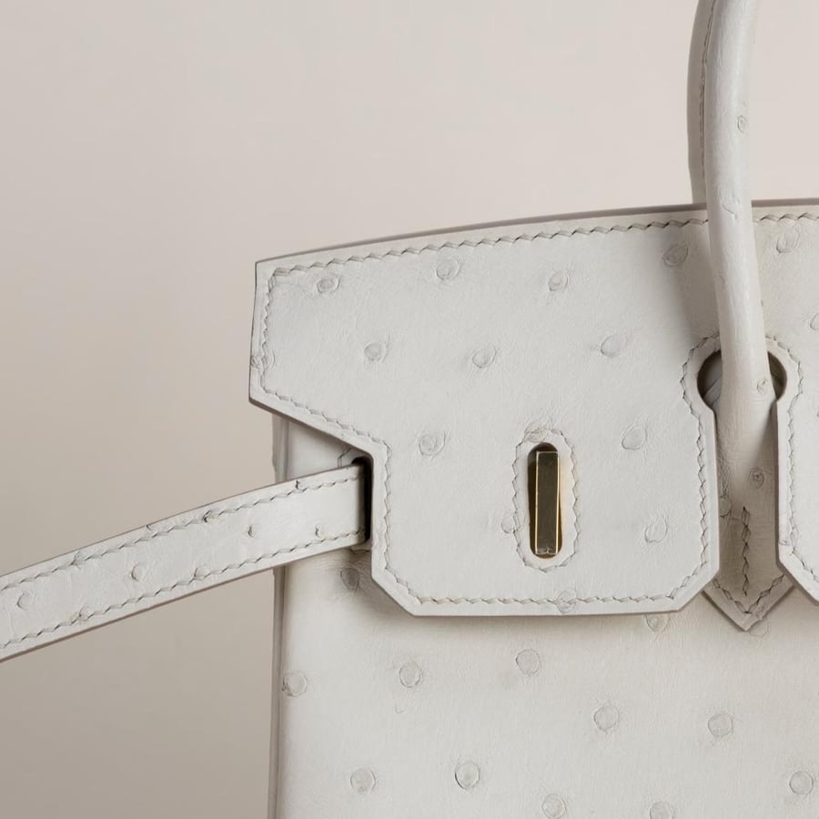 Birkin 25cm Ostrich CC10 Craie GHW