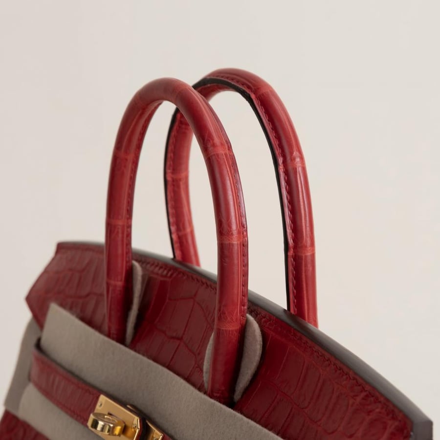 Birkin 25cm Matte Porosus Crocodile Q5 Red Jacket GHW