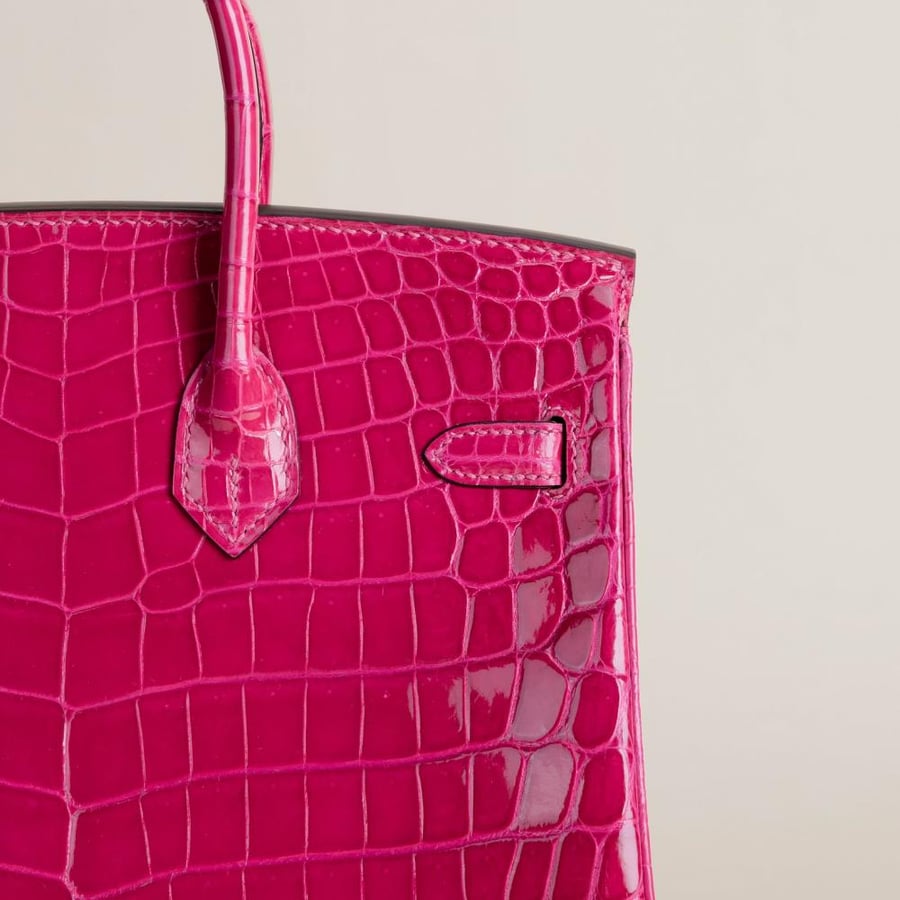Birkin 25cm Shiny Niloticus crocodile E5 Rose tyrien PHW