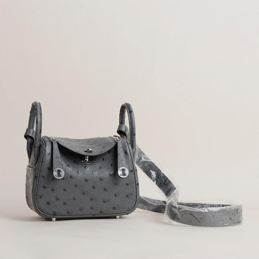 Mini Lindy Ostrich leather 0L Gris meyer PHW