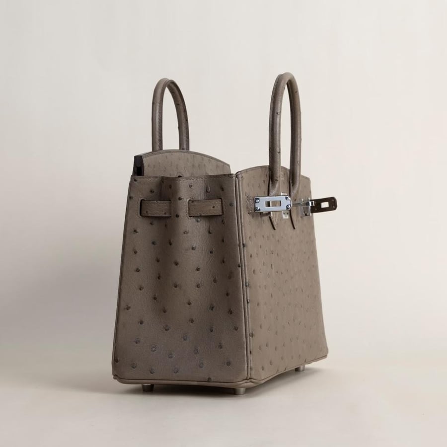 Birkin 25cm Ostrich 81 Gris tourterelle PHW