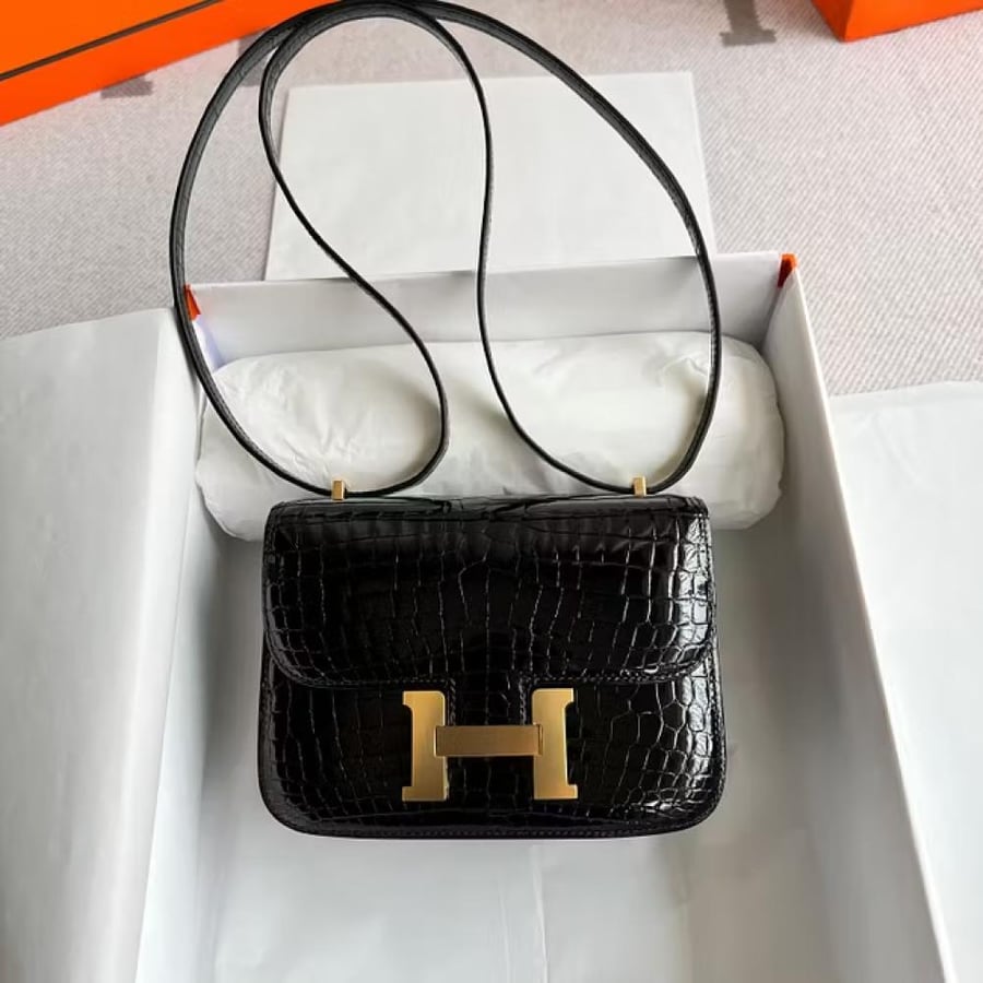 Constance 18CM Shiny NiloticusCrocodile Noir Gold