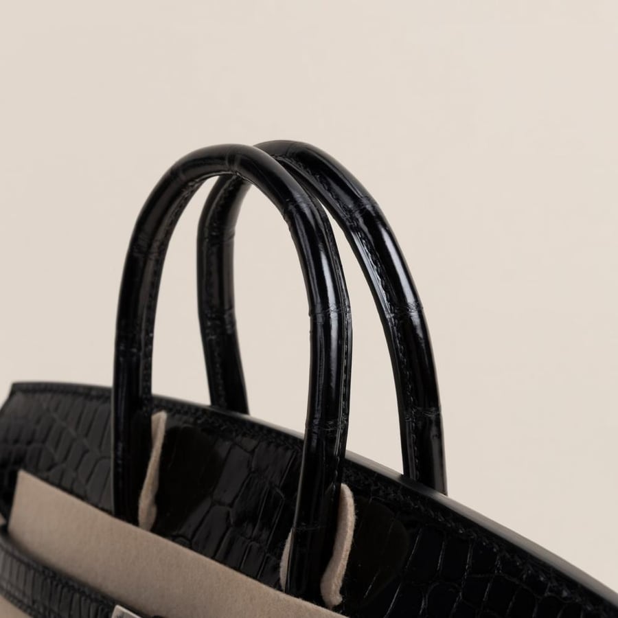 Birkin 25cm Shiny Porosus Crocodile 89 Noir PHW