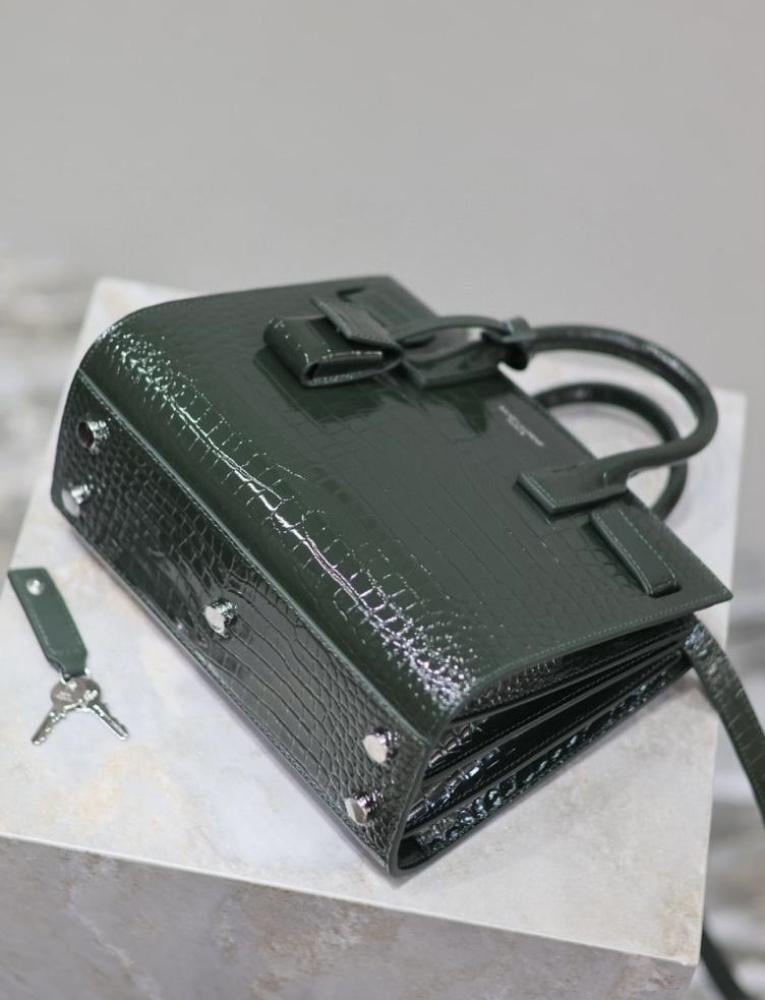 Classic Sac de Jour Nano in Crocodile-Embossed Shiny Leather
