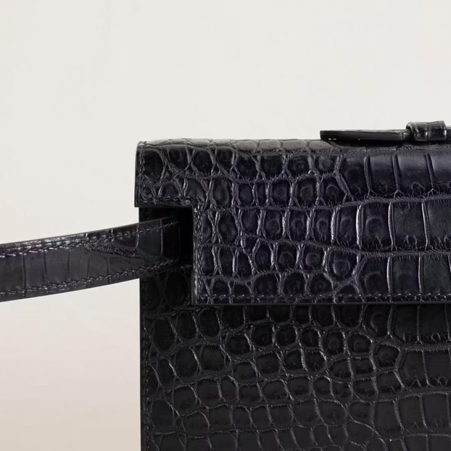 Kelly cut Matte Porosus Croc 89 Noir PHW
