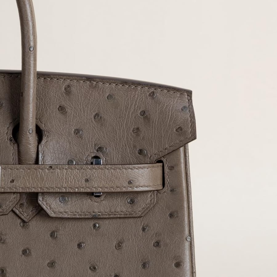Birkin 25cm Ostrich 81 Gris tourterelle PHW