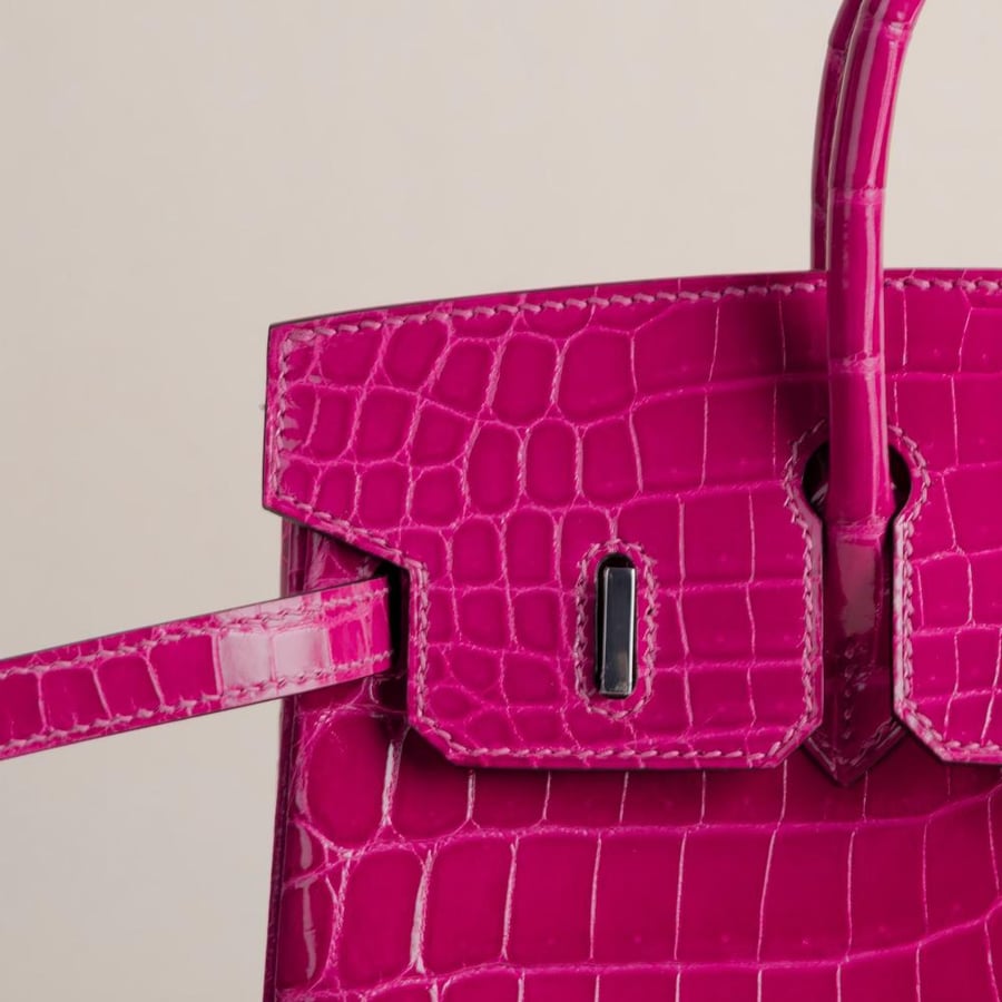 Birkin 25cm Shiny Niloticus crocodile E5 Rose tyrien PHW